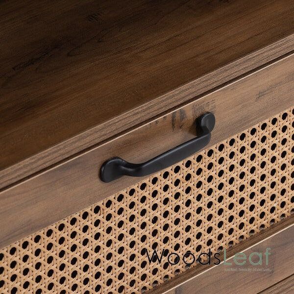 Console de télévision en canne naturelle faite à la main, porte en bois, décoration intérieure en bois de manguier, finition naturelle, meubles indiens/unité TV