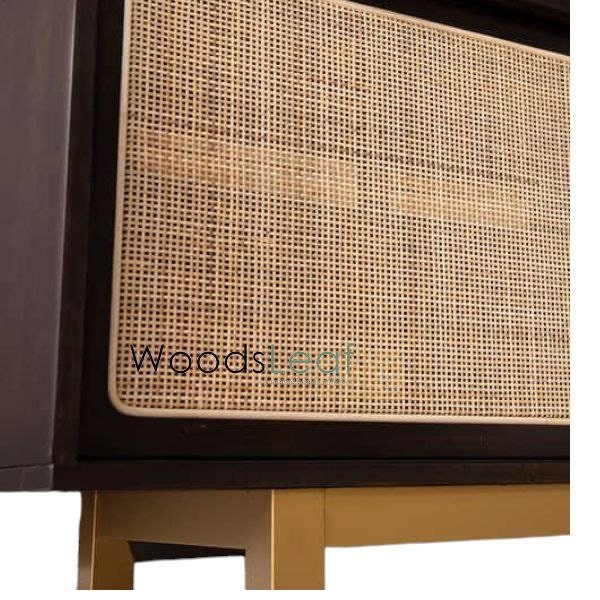Console de télévision en canne naturelle faite à la main, porte en bois, décoration intérieure, finition en bois de manguier, meubles indiens/unité TV