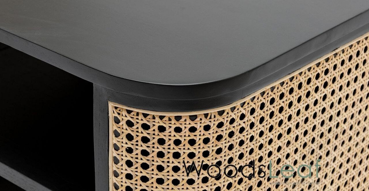 Table de chevet en canne naturelle faite à la main / Table de chevet / Tiroir en bois Décoration intérieure Bois de manguier Finition noire Meubles indiens
