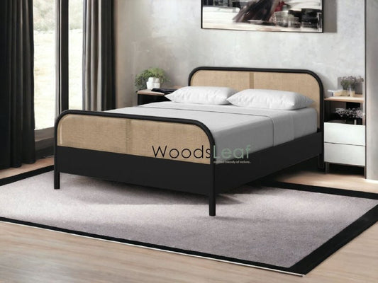 Lit en bois massif de canne naturelle fait à la main, lit de décoration intérieure en bois d'extrémité de rotin naturel, meubles de chambre à coucher pour la décoration intérieure