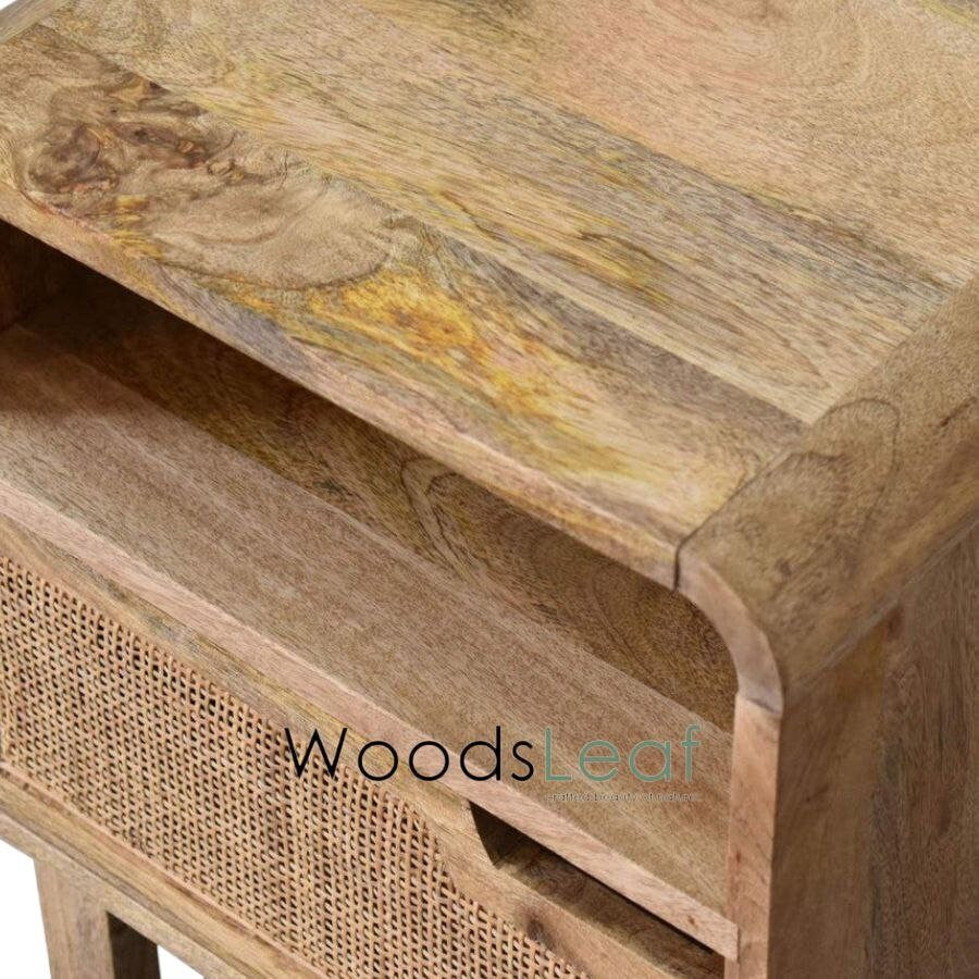 Table de chevet en canne naturelle faite à la main / Table de chevet / Tiroir en bois Décoration intérieure Bois de manguier Finition naturelle Meubles indiens