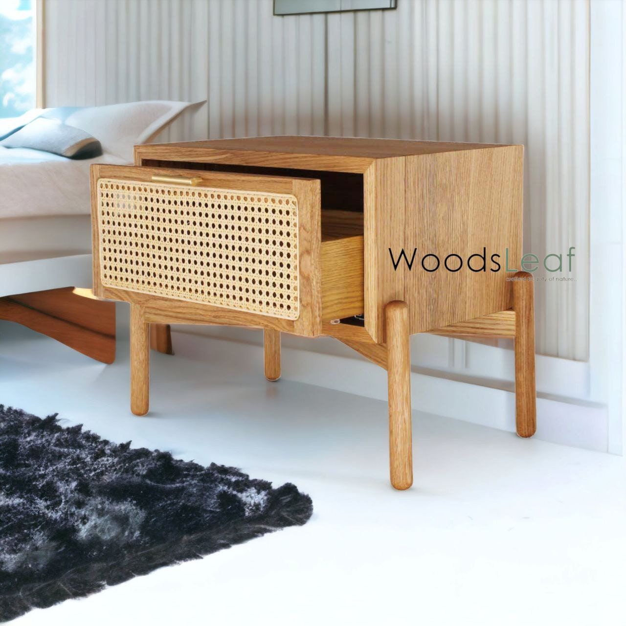Table de chevet en canne naturelle faite à la main / Table de chevet / Tiroir en bois Décoration intérieure Bois de manguier Finition naturelle Meubles indiens