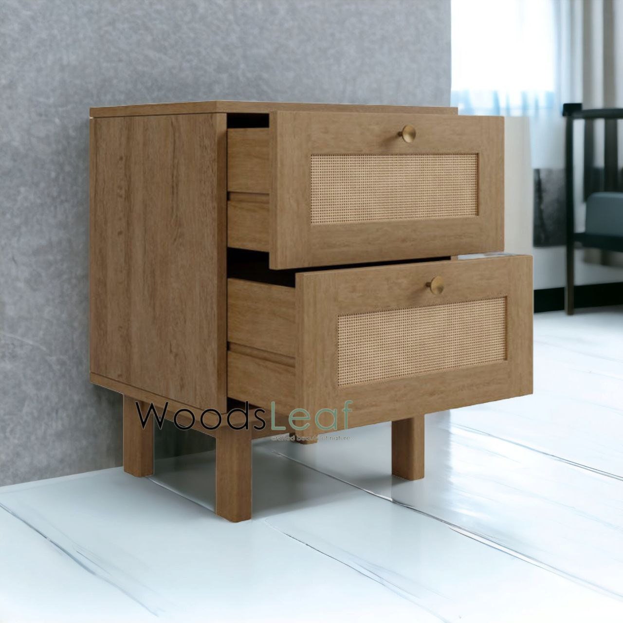 Table de chevet en canne naturelle faite à la main / Table de chevet / Tiroir en bois Décoration intérieure Bois de manguier Finition naturelle Meubles indiens