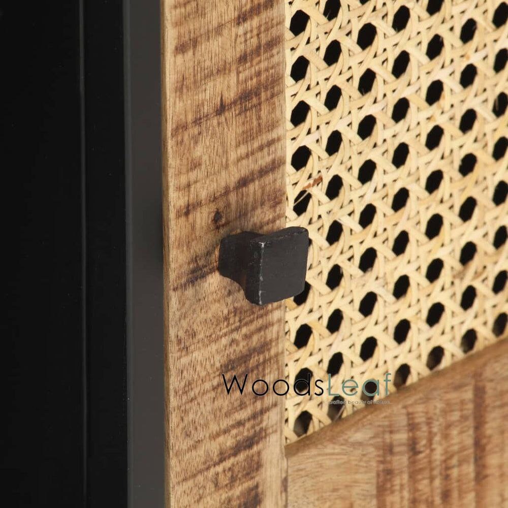 Console de télévision en canne naturelle faite à la main, porte en bois, décoration intérieure en bois de manguier, finition naturelle, meubles indiens/Tvc/unité TV