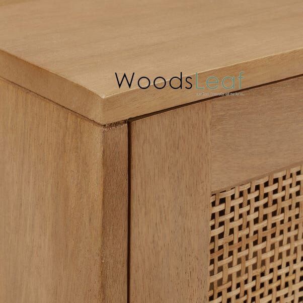 Console de télévision en canne naturelle faite à la main, porte en bois, décoration intérieure en bois de manguier, finition naturelle, meubles indiens/Tvc/unité TV