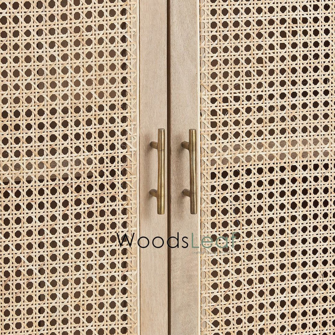 Console de télévision en canne naturelle faite à la main, porte en bois, décoration intérieure en bois de manguier, finition naturelle, meubles indiens/Tvc/unité TV