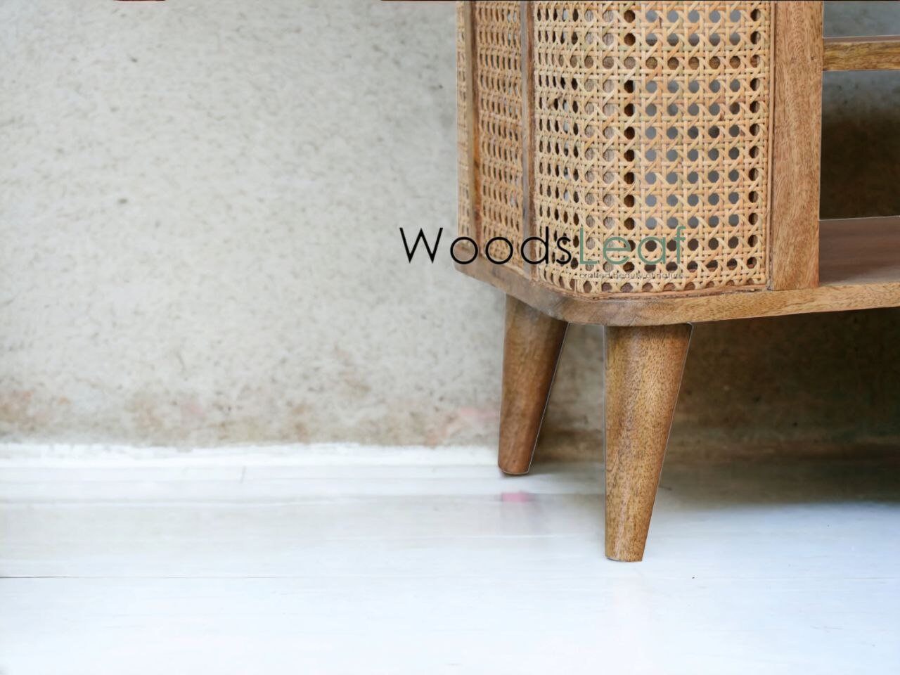 Console de télévision en canne naturelle faite à la main, porte en bois, décoration intérieure en bois de manguier, finition naturelle, meubles indiens/Tvc/unité TV