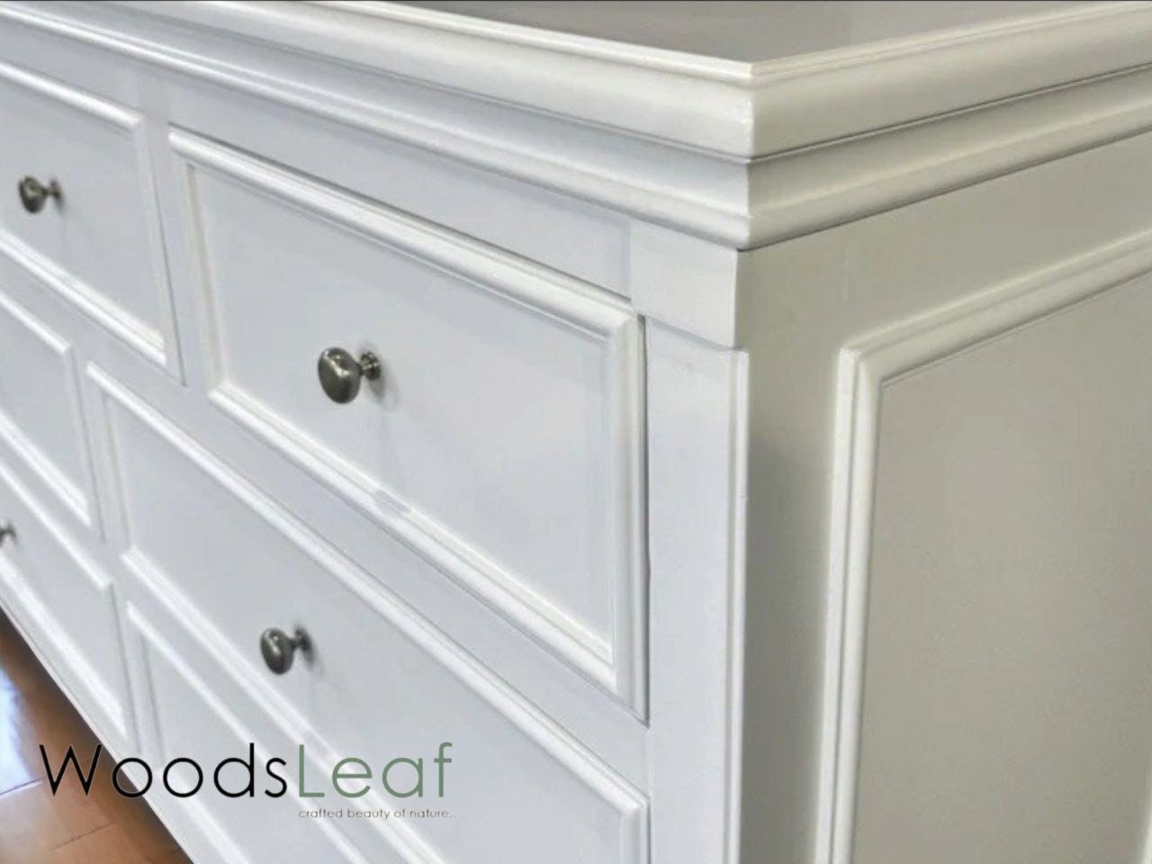Coffre indien en bois de mangue fait à la main de 7 tiroirs, unités de rangement d'armoire, finition blanche en bois massif indien, meubles de salon