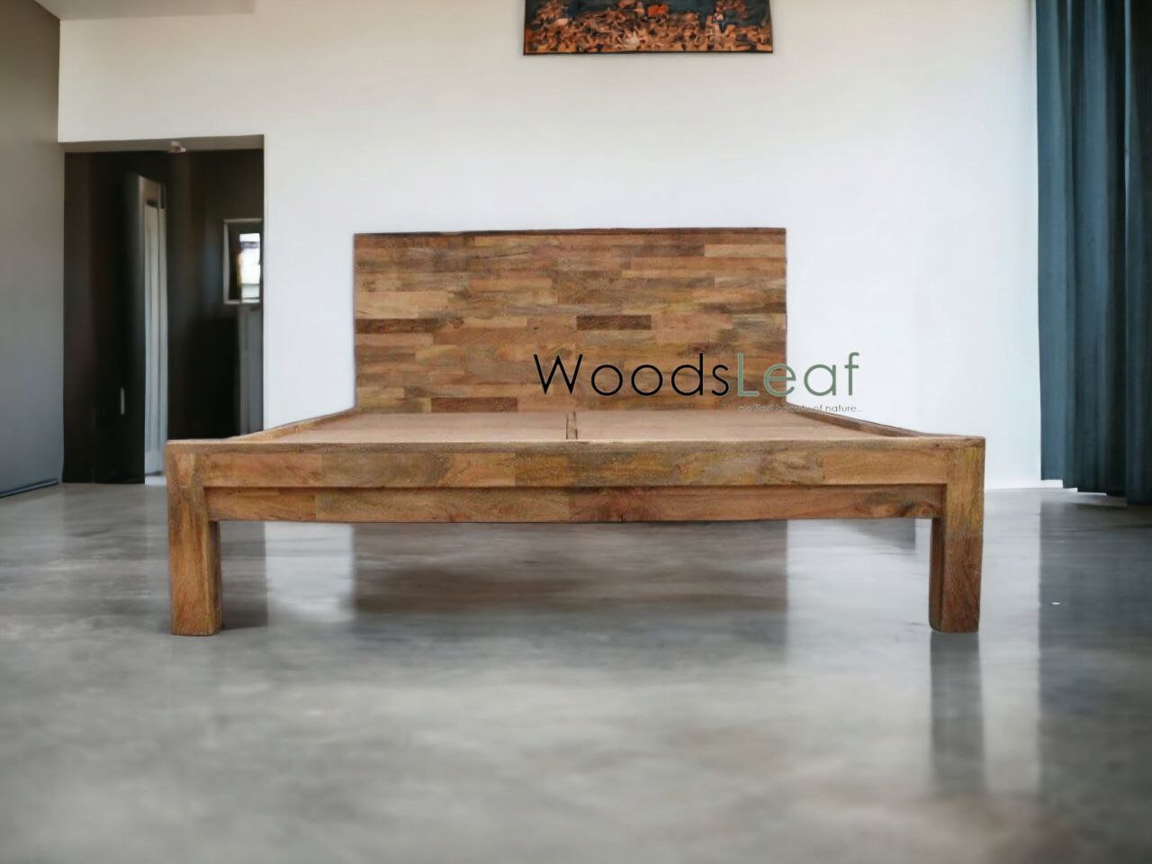 Lit en bois massif fait à la main | Lit à panneaux | Tête de lit en bois massif | Tête de lit à panneaux | Lit de taille personnalisée | Finition naturelle