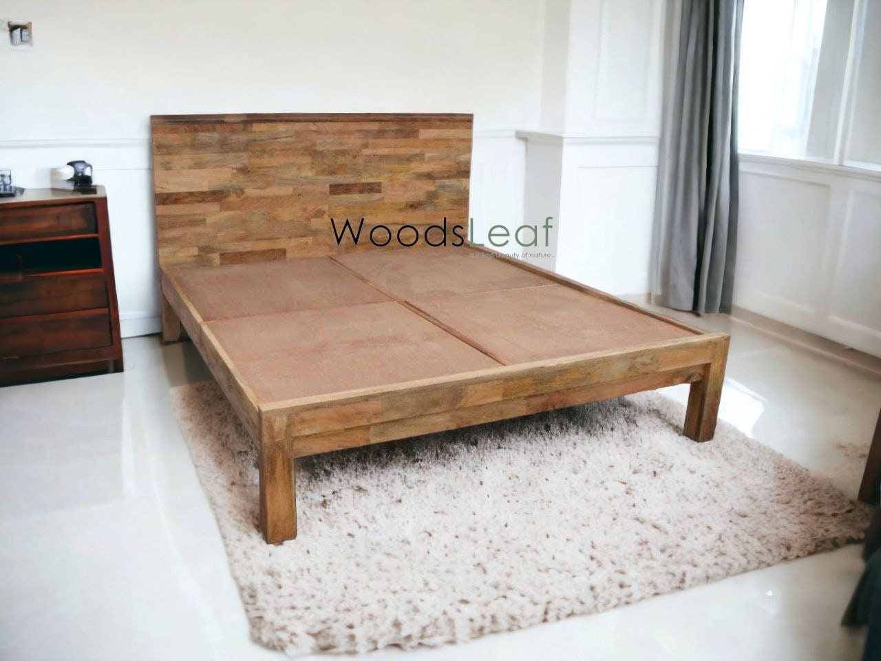 Lit en bois massif fait à la main | Lit à panneaux | Tête de lit en bois massif | Tête de lit à panneaux | Lit de taille personnalisée | Finition naturelle