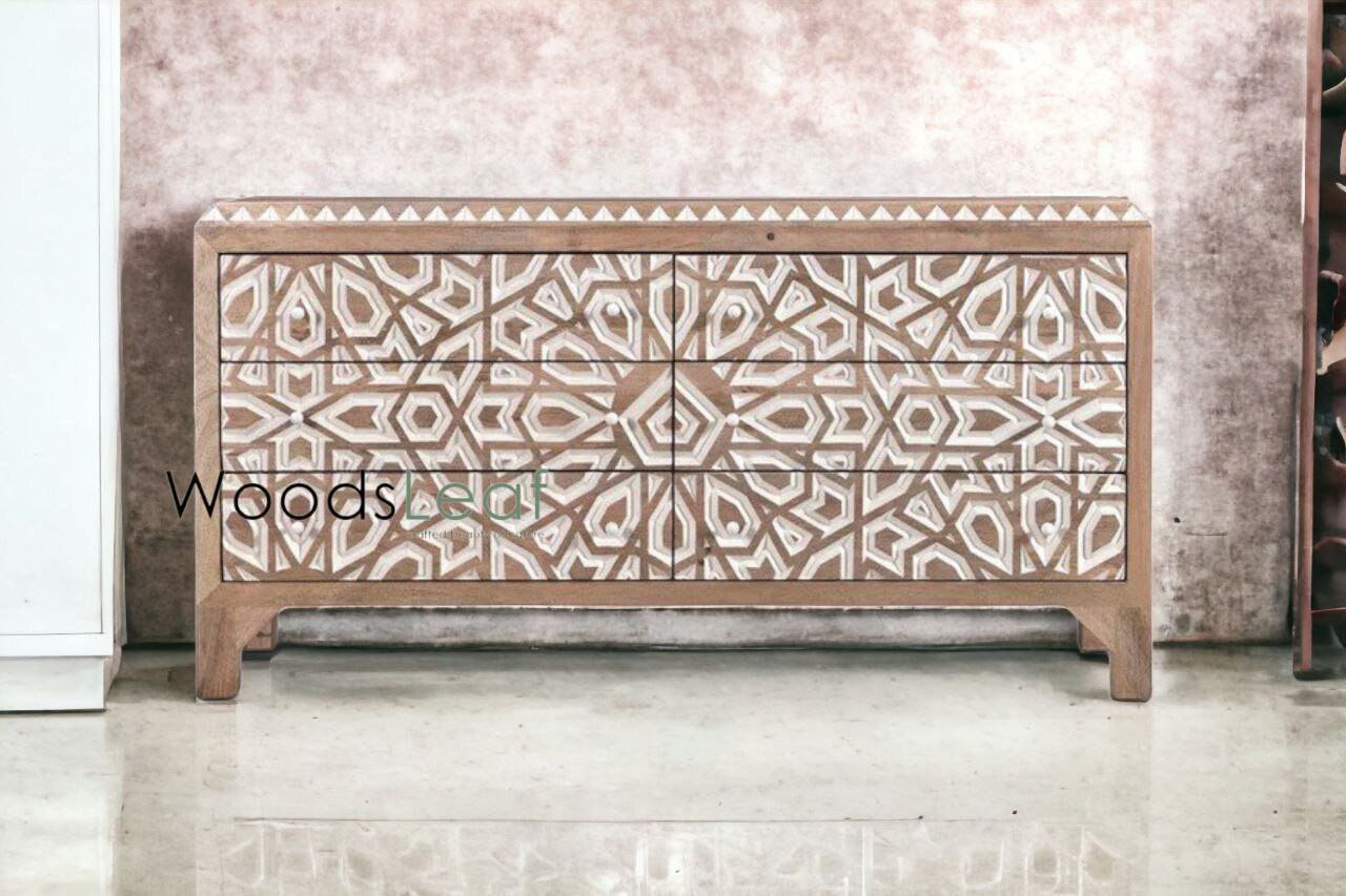 Buffet sculpté à la main, unités de rangement d’armoire, bois massif indien naturel, lavage blanc, meubles de chambre à coucher de salon, buffet sculpté à la main