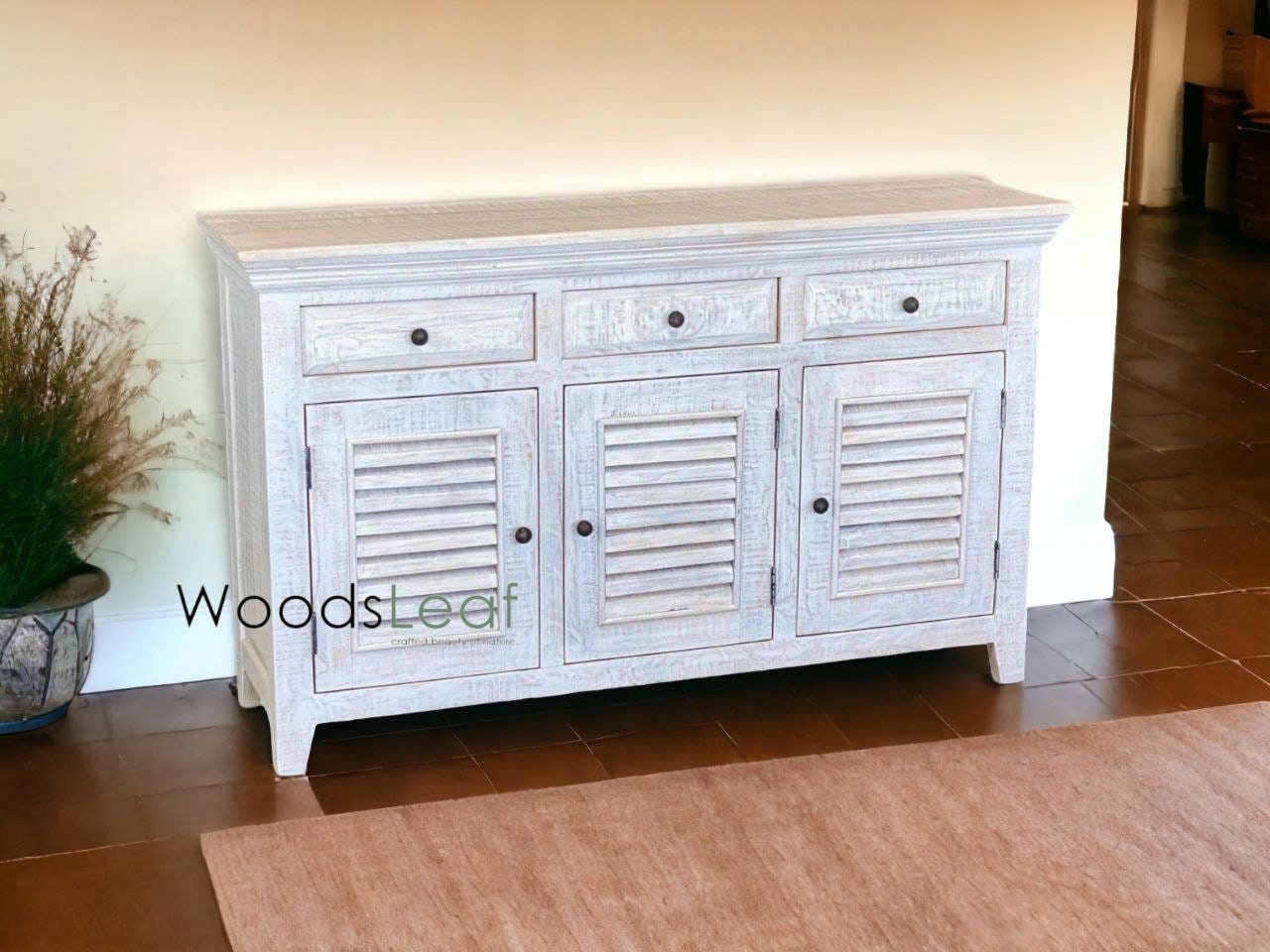 Buffet sculpté à la main, unités de rangement d’armoires, finition en bois massif indien en détresse, meubles de chambre à coucher de salon, buffet sculpté à la main