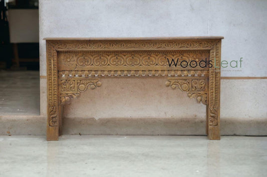 Table console d’inspiration vintage/Console rustique en bois/Console indienne sculptée/Décor d’entrée complexe/Table console Mehrab en détresse bleue