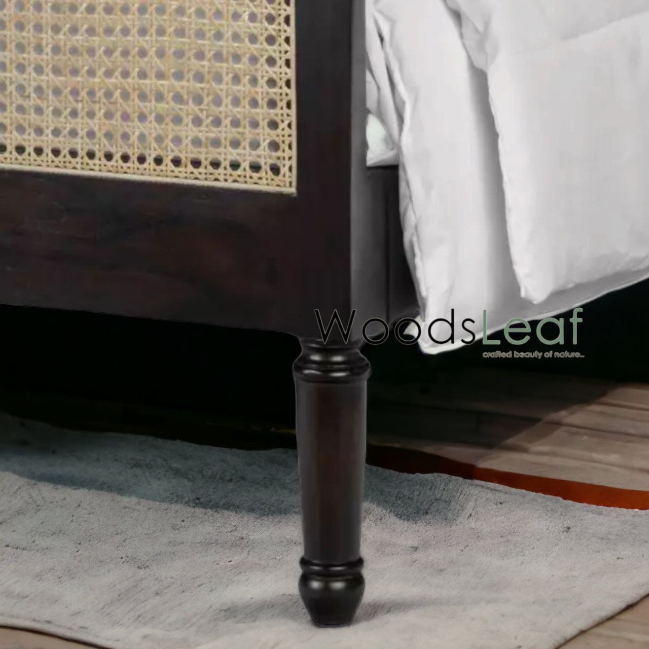 Lit en bois massif de canne naturelle fait à la main, lit de décoration intérieure en bois d'extrémité de rotin naturel, meubles de chambre à coucher pour la décoration intérieure