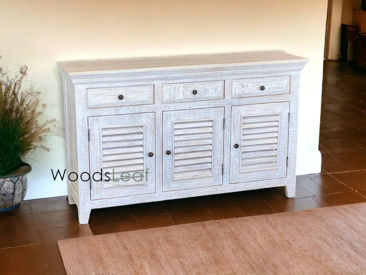 Buffet sculpté à la main, unités de rangement d’armoires, finition en bois massif indien en détresse, meubles de chambre à coucher de salon, buffet sculpté à la main