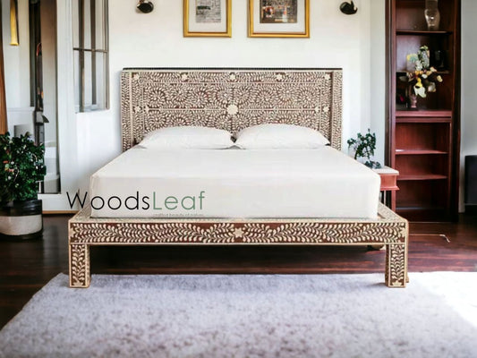 Incrustation d'os faite à la main, beau lit, Look King et Queen Size, tête de lit moderne à motif Floral, meubles de tête de lit