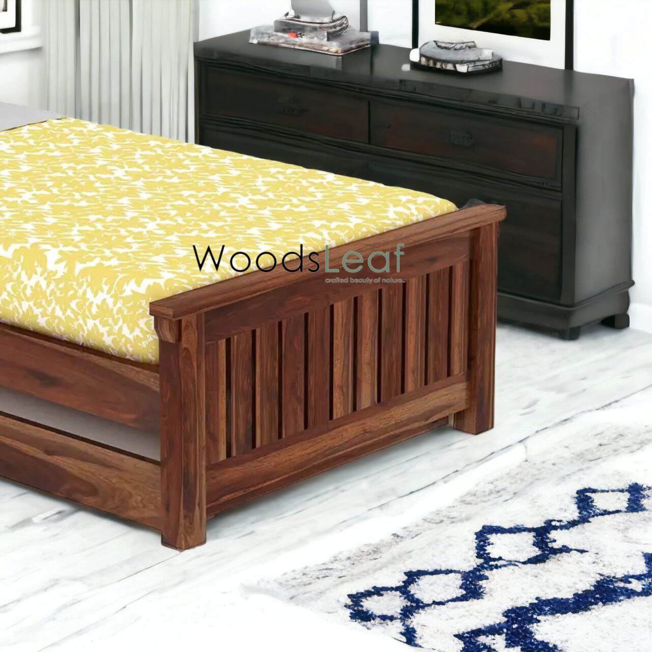 Handgefertigtes Massivholzbett | Rollladenpaneel | Bettkopfteil aus Massivholz | Rollladenpaneel-Kopfbrett | Bett in Sondergröße | Natürliches Finish