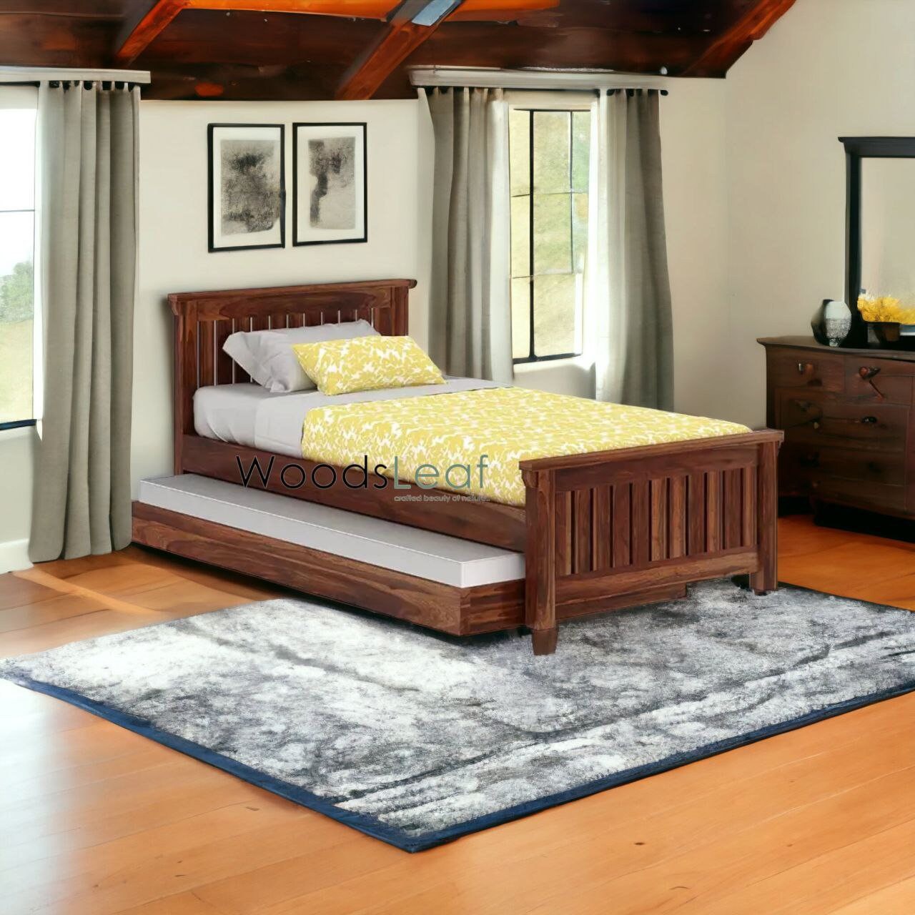 Handgefertigtes Massivholzbett | Rollladenpaneel | Bettkopfteil aus Massivholz | Rollladenpaneel-Kopfbrett | Bett in Sondergröße | Natürliches Finish