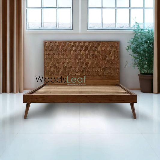 Lit en bois massif fait à la main | Lit à panneaux | Tête de lit en bois massif | Tête de lit à panneaux | Lit de taille personnalisée | Finition naturelle