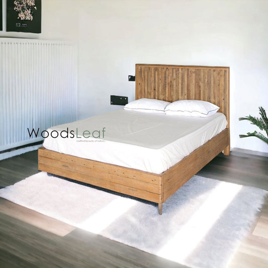 Lit en bois massif fait à la main | Lit à panneaux | Tête de lit en bois massif | Tête de lit à panneaux | Lit de taille personnalisée | Finition naturelle