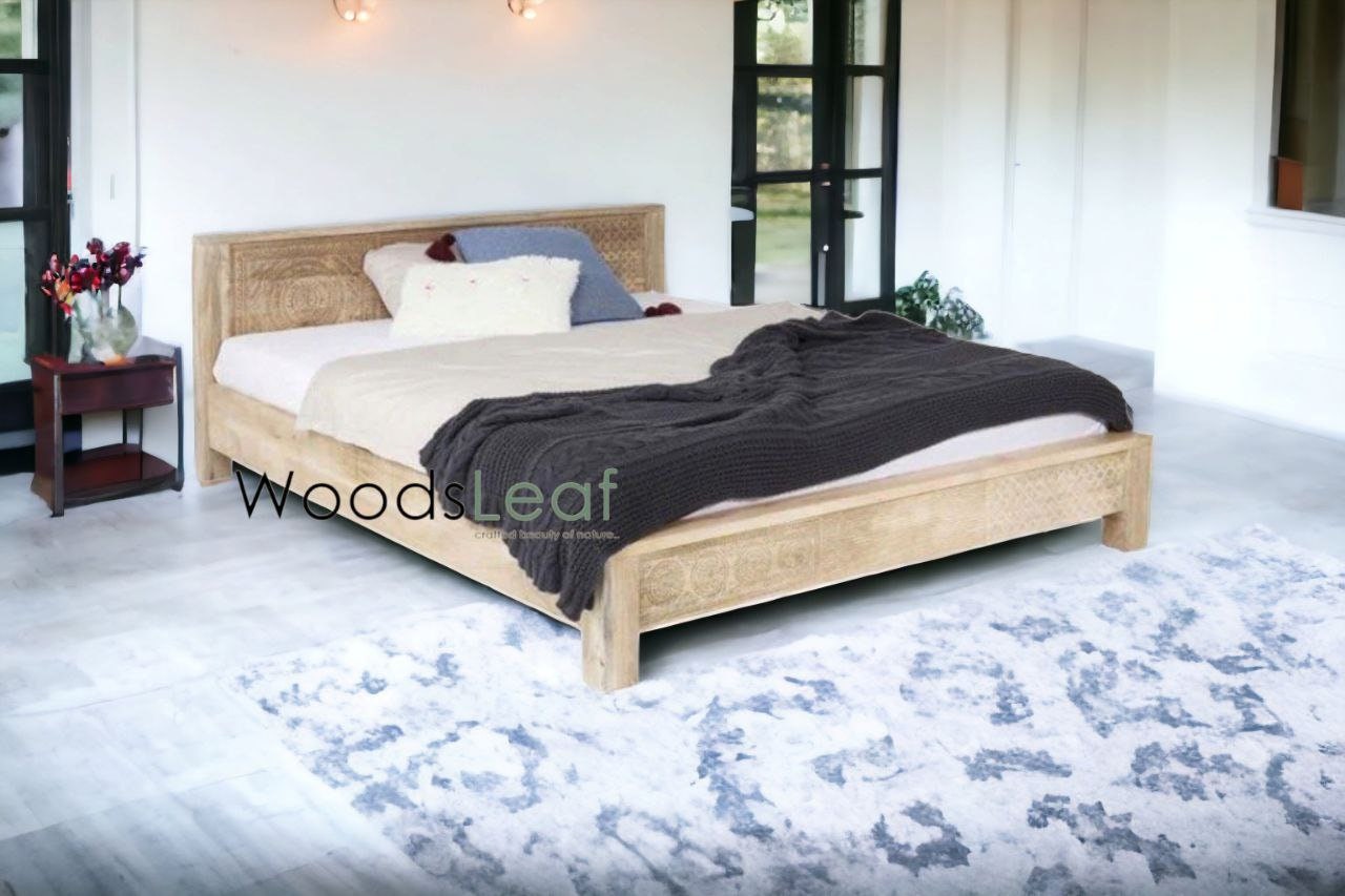 Handgefertigtes Massivholzbett | Craved Panel-Bett | Bettkopfteil aus Massivholz | Panel Bettkopfteil | Bett in Sondergröße