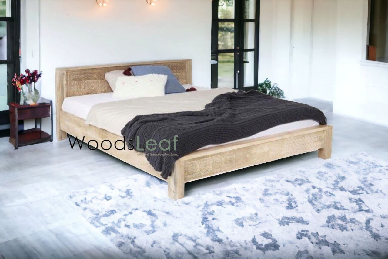 Handgefertigtes Massivholzbett | Craved Panel-Bett | Bettkopfteil aus Massivholz | Panel Bettkopfteil | Bett in Sondergröße
