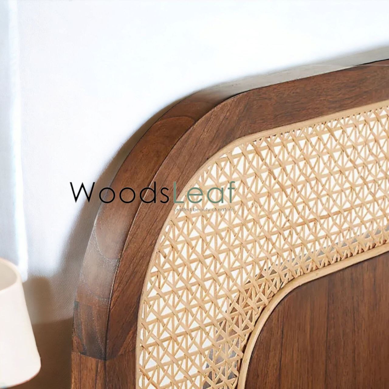 Lit en bois massif de canne naturelle fait à la main, lit de décoration intérieure en bois d'extrémité de rotin naturel, meubles de chambre à coucher pour la décoration intérieure