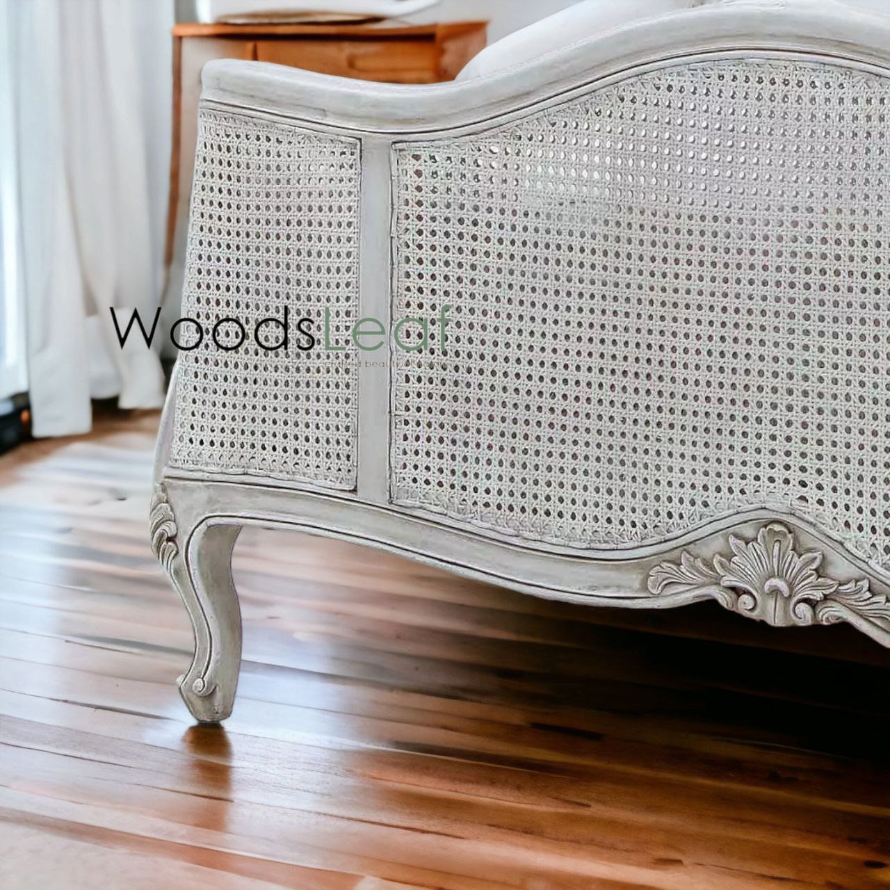 Lit en bois massif de canne naturelle fait à la main, lit de décoration intérieure en bois d'extrémité de rotin naturel, meubles de chambre à coucher pour la décoration intérieure