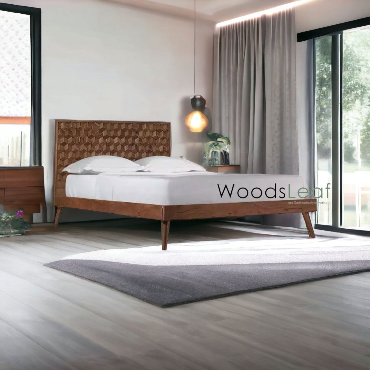 Lit en bois massif fait à la main | Lit à panneaux | Tête de lit en bois massif | Tête de lit à panneaux | Lit de taille personnalisée | Finition naturelle