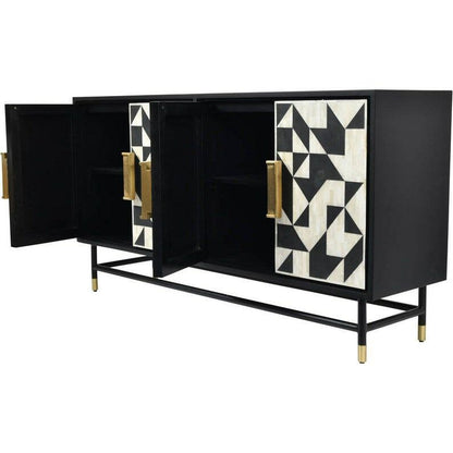 Buffet à motif rayé moderne en bois avec incrustation d'os fait à la main / meubles à tiroirs avec meubles à 4 portes