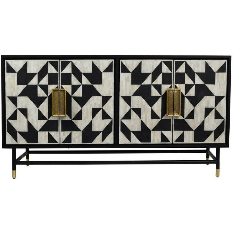 Buffet à motif rayé moderne en bois avec incrustation d'os fait à la main / meubles à tiroirs avec meubles à 4 portes