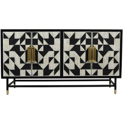 Buffet à motif rayé moderne en bois avec incrustation d'os fait à la main / meubles à tiroirs avec meubles à 4 portes