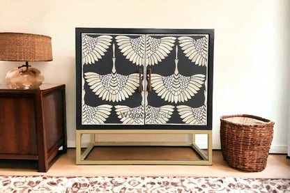 Swan Bone Inlay Bar Cabinet