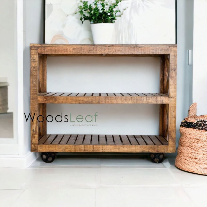 Bookrack en bois de manguier, Bookrack de salon, Bookrack en bois, Armoire de bibliothèque, Rack renversé