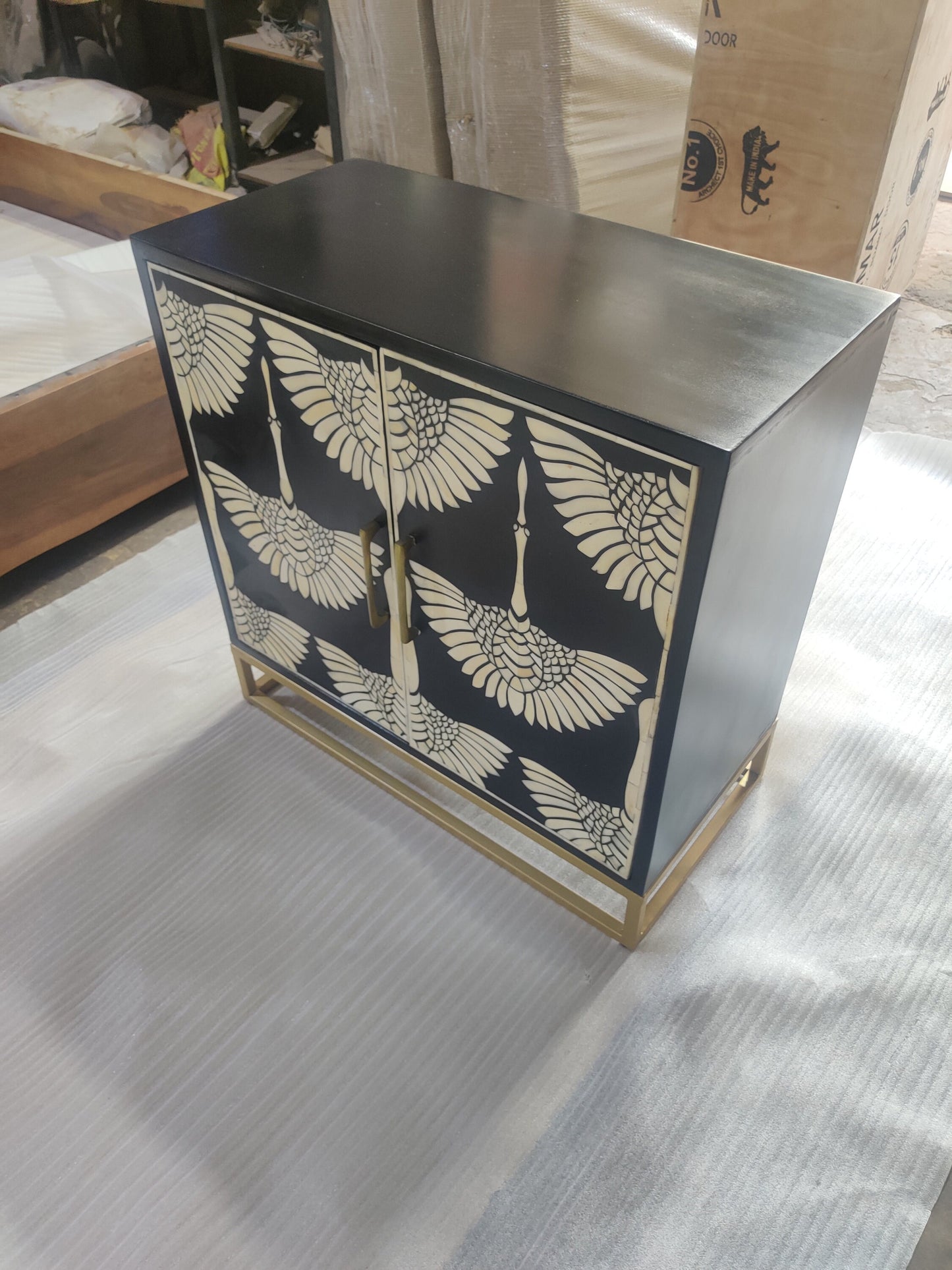 Swan Bone Inlay Bar Cabinet